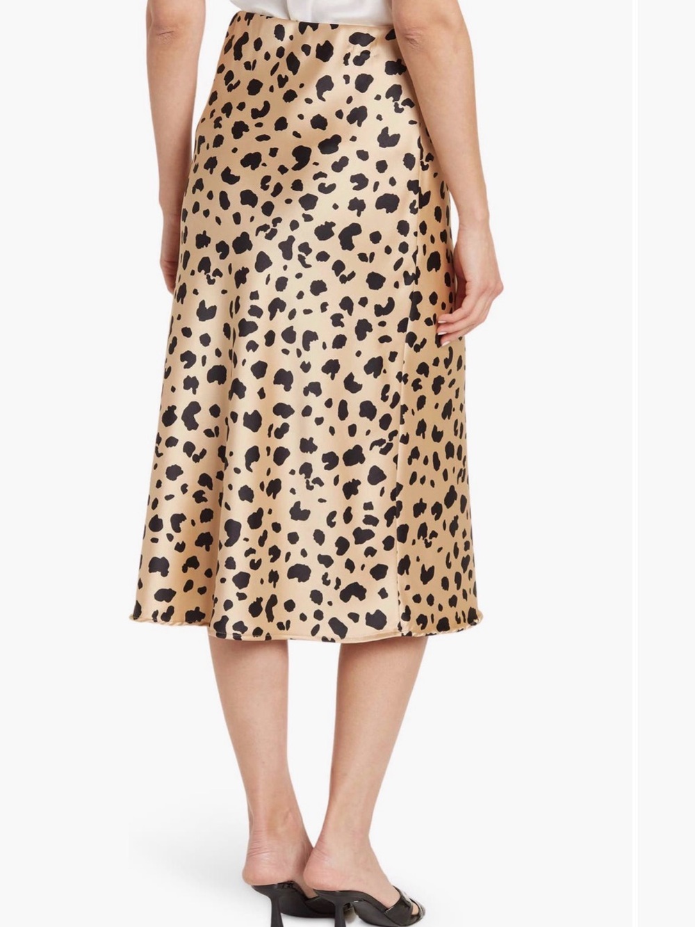 Renee C. Leopard Print Satin Midi Skirt - Beige & Black - Picture 3 of 4